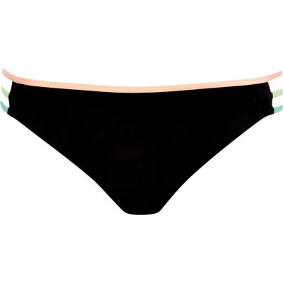 Black colour block strappy bikini bottoms